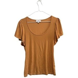 ADRIANO GOLDSCHMIED Ribbed Rust Yellow Flutter Sleeve Tee, Excellent Condition